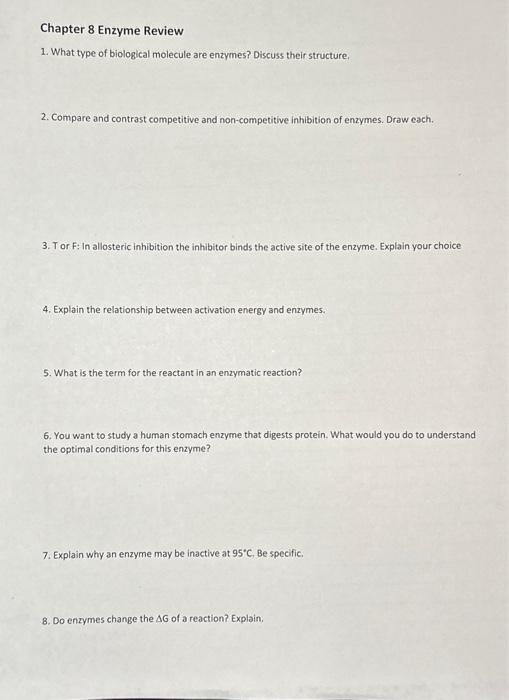 Solved 1. What type of biological molecule are enzymes?