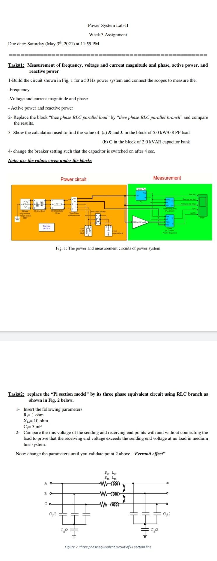 Power System Lab Ii Week 3 Assignment Due Date Sa Chegg Com