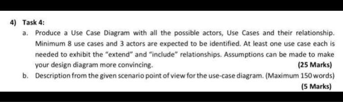 Solved 4) Task 4: A. Produce A Use Case Diagram With All The | Chegg.com