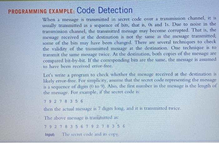 Solved PROGRAMMING EXAMPLE: Code Detection When a message is | Chegg.com
