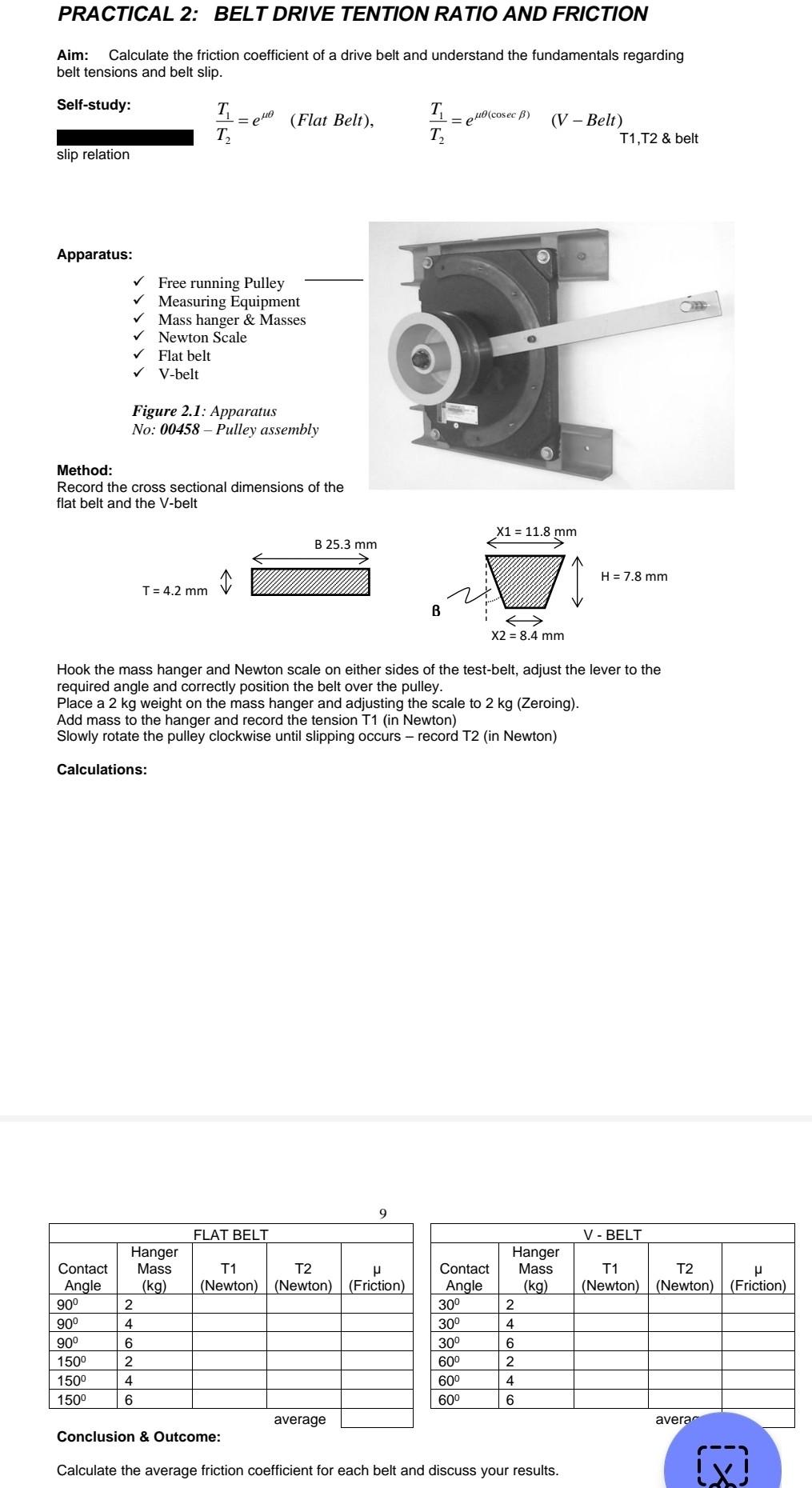 PRACTICAL 2 BELT DRIVE TENTION RATIO AND FRICTION