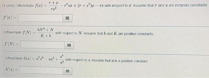 Solved 1 Point Differentiate F X Rs9r X−r8sx R S2 X−rs