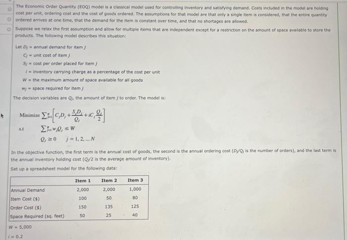 Solved The Economic Order Quantity (EOQ) model is a | Chegg.com