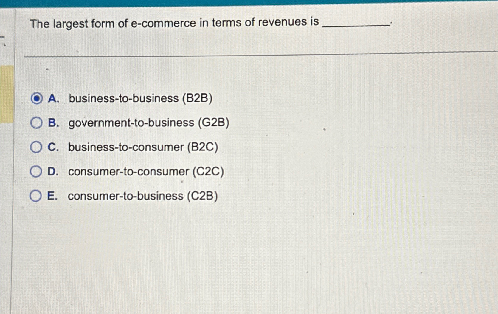 Solved The Largest Form Of E-commerce In Terms Of Revenues | Chegg.com