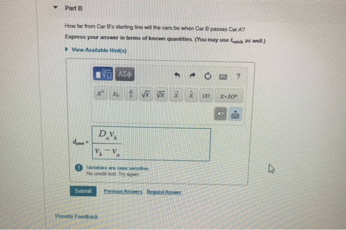 Solved Part B How far from Car B s starting line will the Chegg