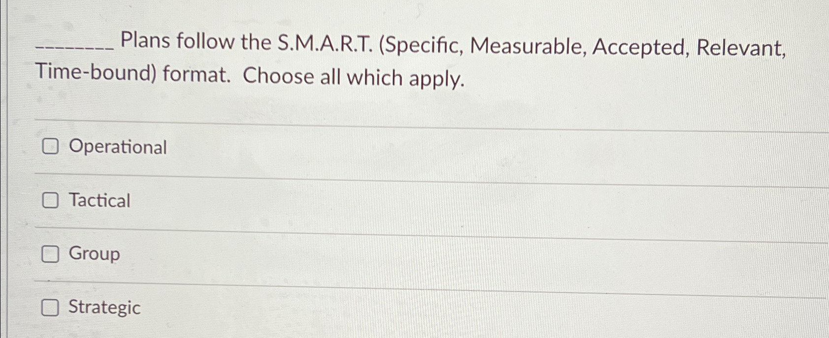 Solved Plans follow the S.M.A.R.T. (Specific, ﻿Measurable, | Chegg.com