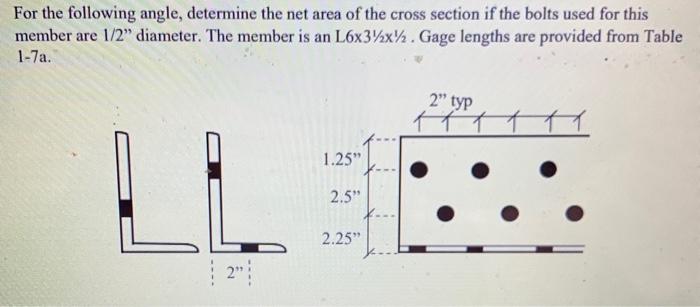Solved For the following angle, determine the net area of | Chegg.com