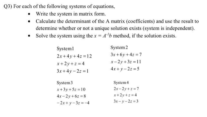 Solved (3) For each of the following systems of equations, • | Chegg.com