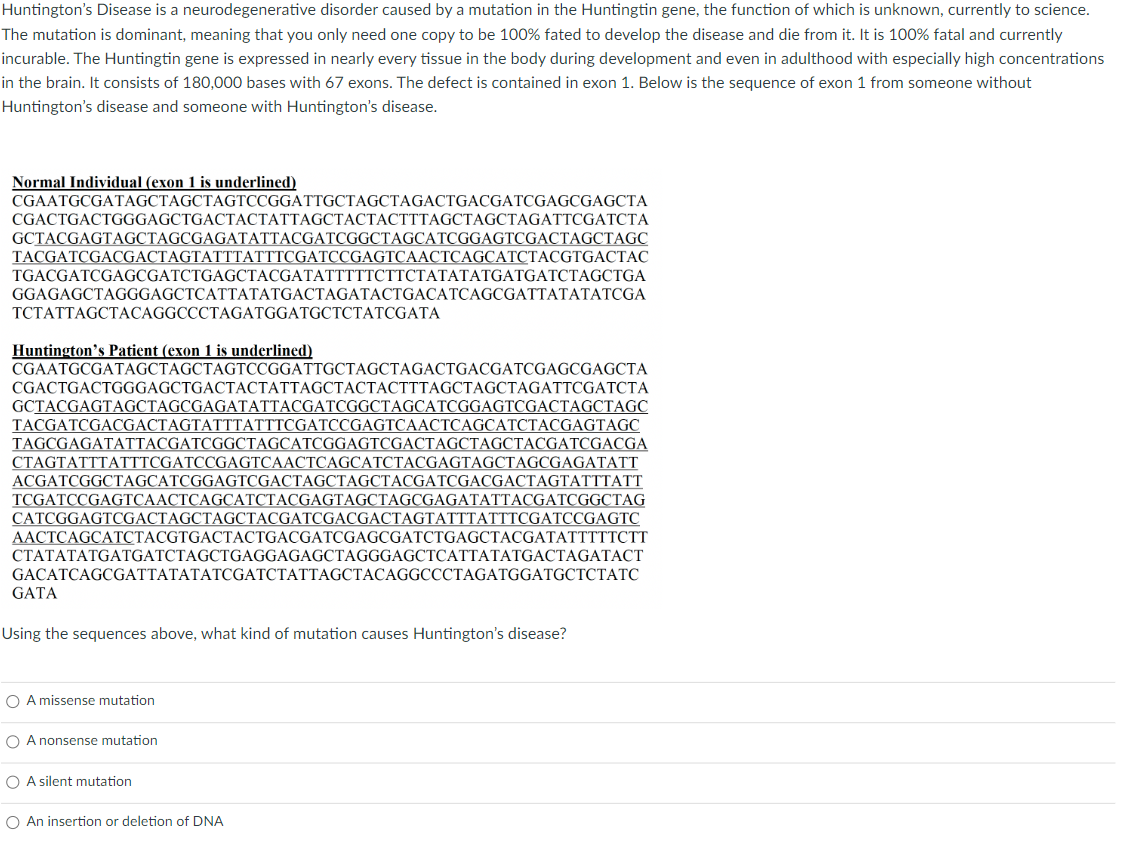 Solved 1.- ﻿Using the sequences above, what kind of mutation | Chegg.com