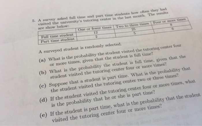 Solved 5. A survey asked full time and part time students | Chegg.com