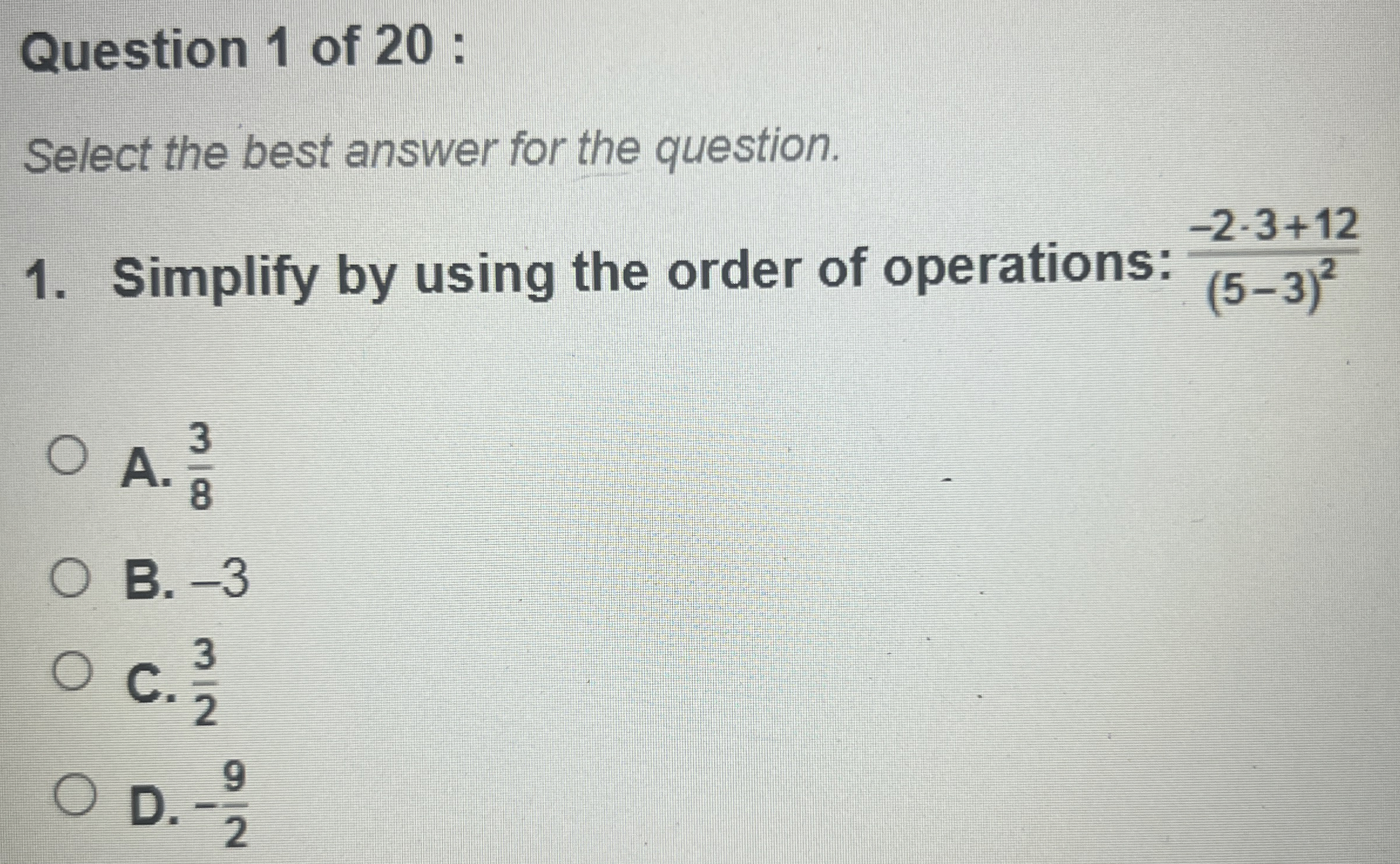 Solved Question 1 ﻿of 20 ﻿:Select the best answer for the | Chegg.com