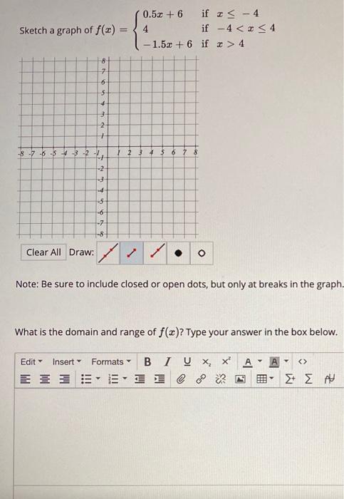 Solved Sketch A Graph Of F X 0 5x 6 If Us 4 If 4 4 Chegg Com