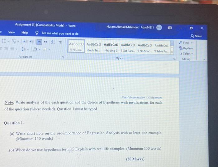 Solved w Assignment (1) Compatibility Mode] - Word Husam | Chegg.com