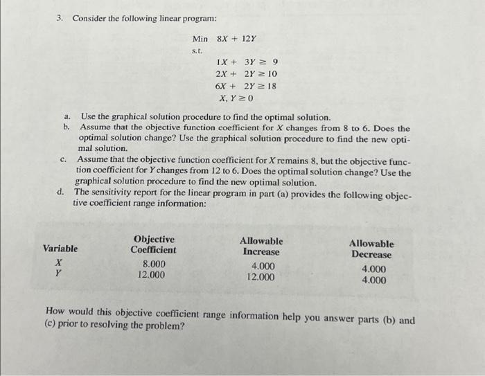 Solved 3. Consider the following linear program: a. b. C. d. | Chegg.com
