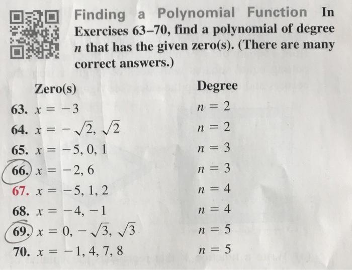 Solved Finding a Polynomial Function In Exercises 63-70, | Chegg.com