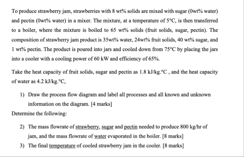 To produce strawberry jam, strawberries with 8wt% | Chegg.com