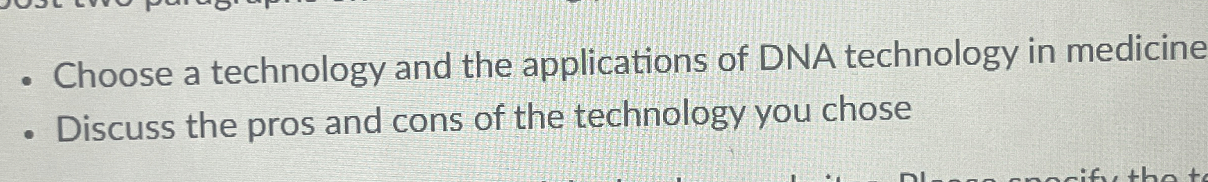 Solved Choose a technology and the applications of DNA | Chegg.com