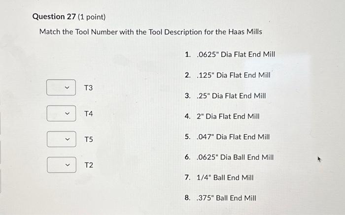 Solved Question 27 (1 point) Match the Tool Number with the | Chegg.com