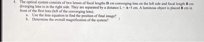 Solved The Optical System Consists Of Two Lenses Of Focal 