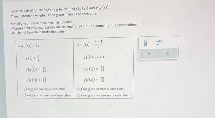 Solved For Each Pair Of Functions F And G Below Find