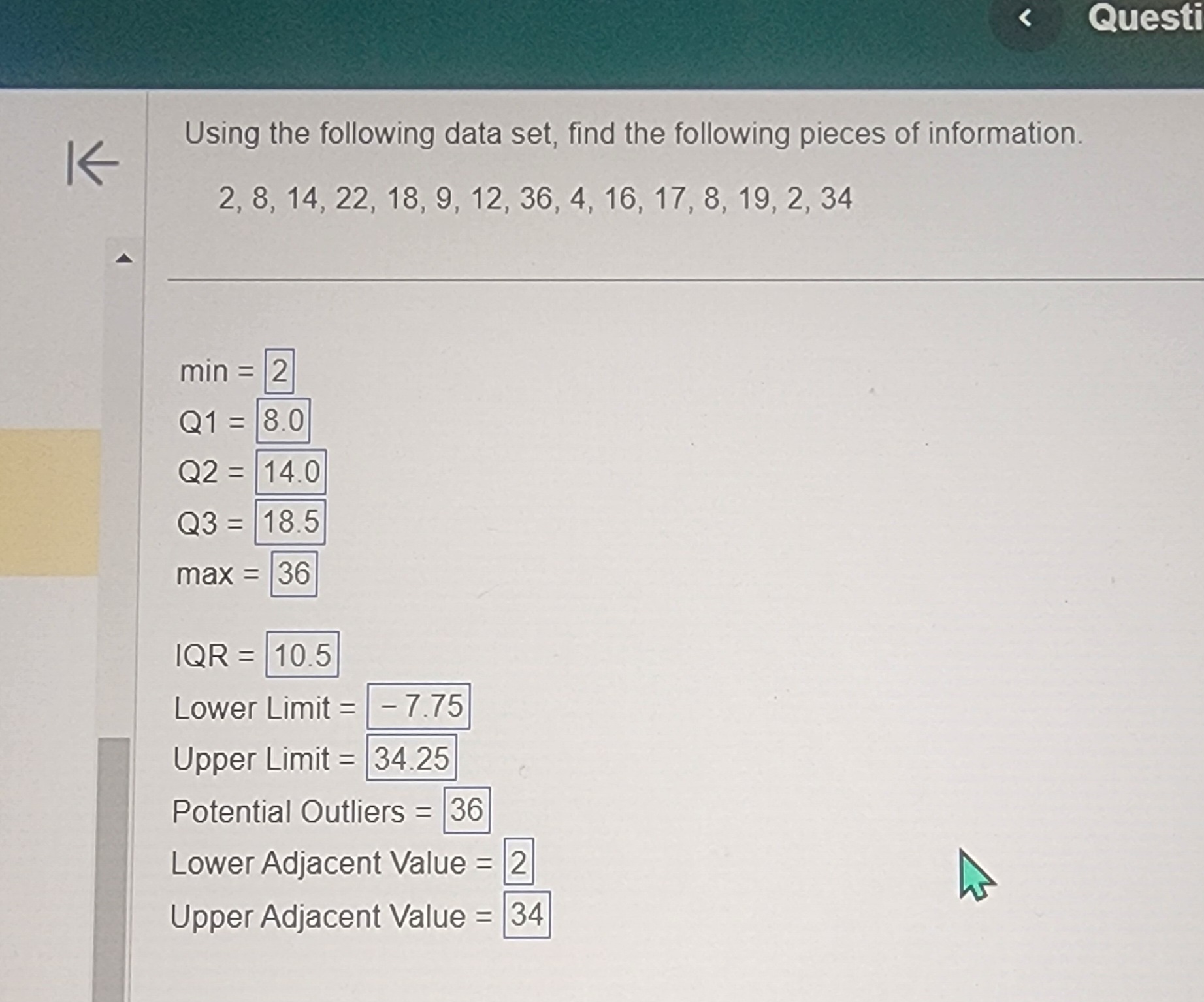 Solved Using The Following Data Set, Find The Following | Chegg.com