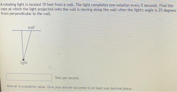Solved A rotating light is located 19 feet from a wall. The | Chegg.com