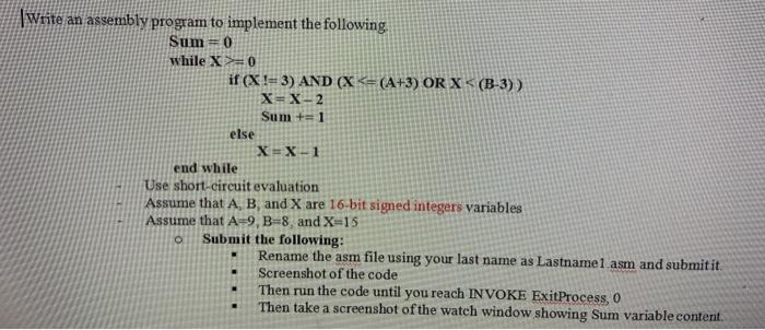 |Write an assembly program to implement the following | Chegg.com