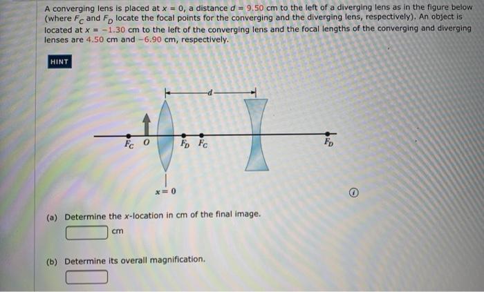 solved-a-converging-lens-is-placed-at-x-0-a-distance-d-chegg