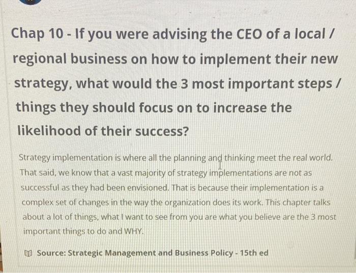 Solved Chap 10 - If you were advising the CEO of a local / | Chegg.com