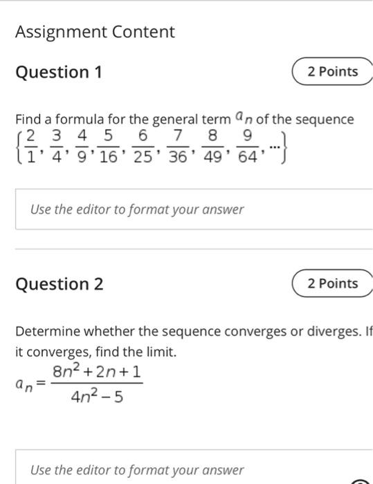 Solved Assignment Content Question 1 2 Points Find a formula | Chegg.com