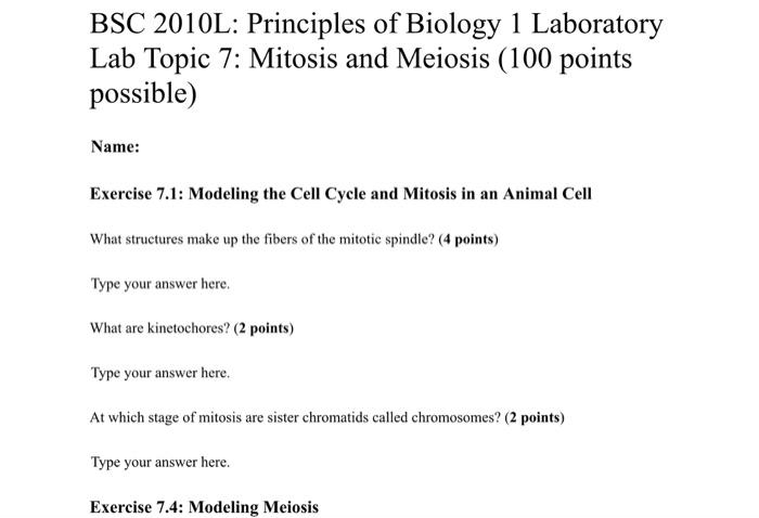 Solved BSC 2010L: Principles Of Biology 1 Laboratory Lab | Chegg.com