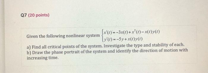 Solved Given the following nonlinear system | Chegg.com