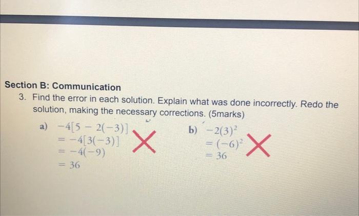 Solved Section B: Communication 3. Find The Error In Each | Chegg.com