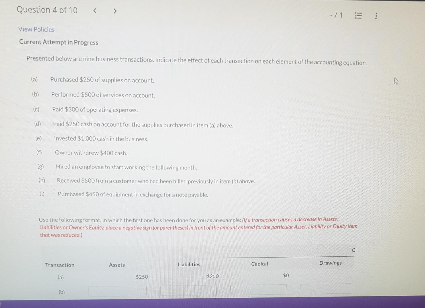 Solved Current Attempt in Progress Presented below are nine | Chegg.com