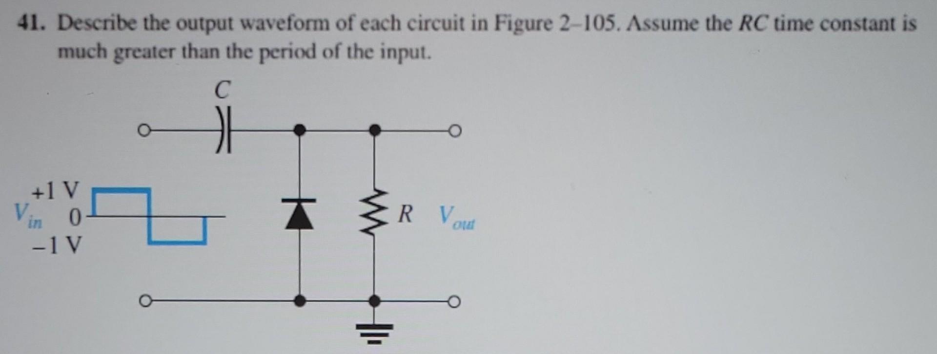 41. Describe the output waveform of each circuit in Figure \( 2-105 . \) Assume the \( R C \) time constant is much greater t