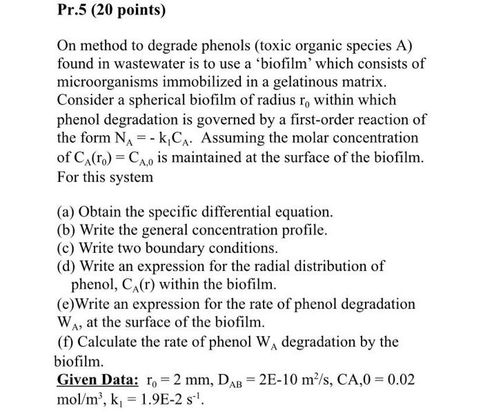 Solved Pr.5 (20 points) On method to degrade phenols (toxic