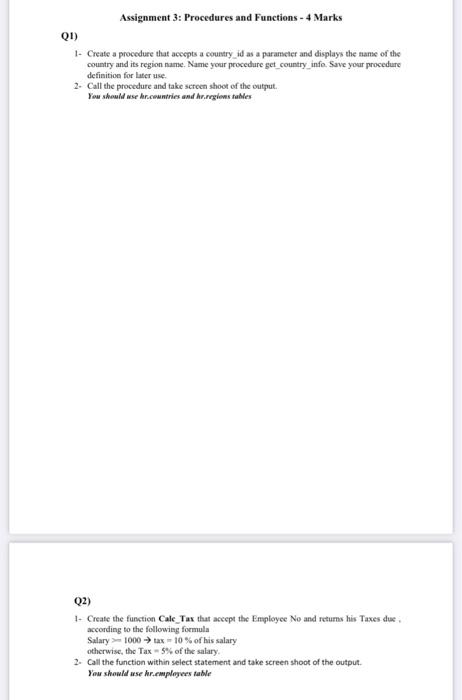 Solved Q1) 1- Create a procedure that aceepts a country id | Chegg.com