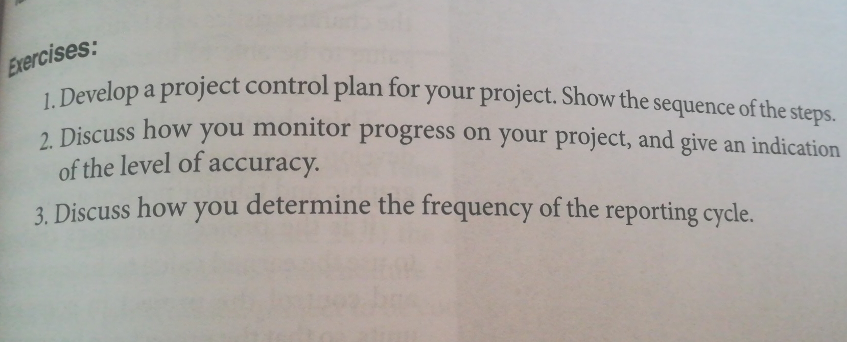 Solved Exercises:Develop a project control plan for your | Chegg.com
