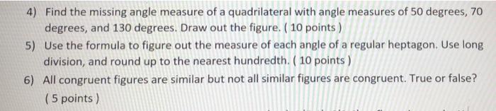 Solved 4) Find the missing angle measure of a quadrilateral | Chegg.com