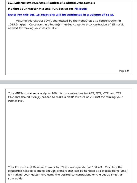 Solved II. Lab review PCR Amplification of a Single DNA | Chegg.com