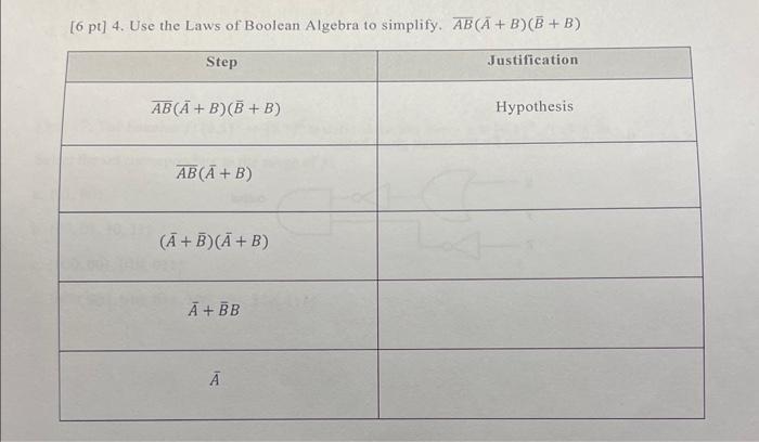 Solved [6 Pt] 4. Use The Laws Of Boolean Algebra To | Chegg.com