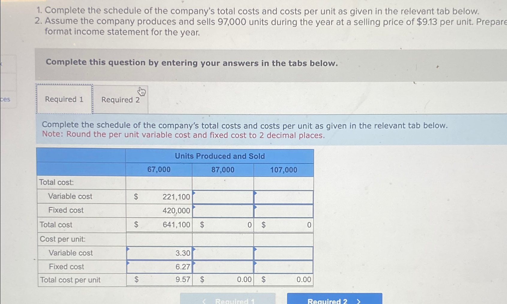 Solved Complete the schedule of the company's total costs | Chegg.com