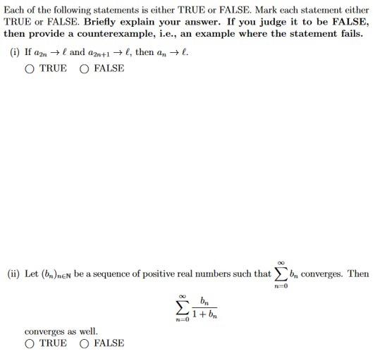 Solved Each of the following statements is either TRUE or | Chegg.com