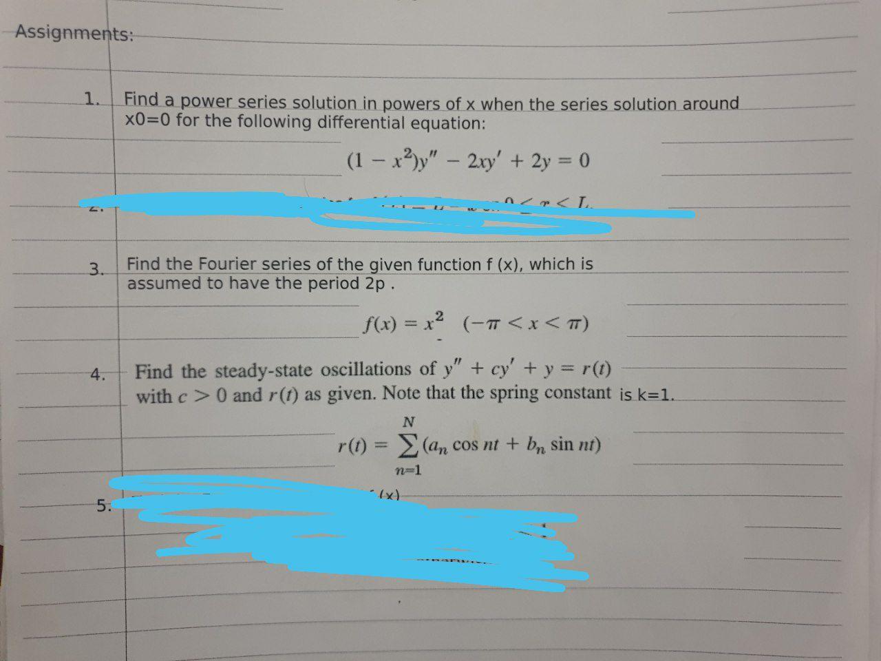 Solved Assignments: 1. Find a power series solution in | Chegg.com
