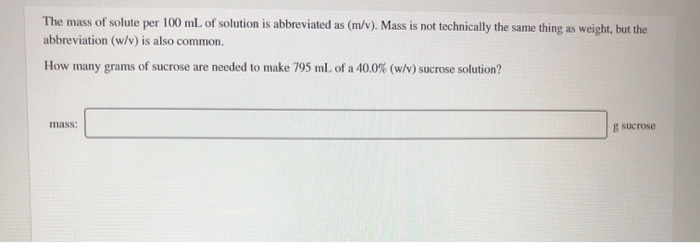 Solved The Mass Of Solute Per 100 Ml Of Solution Is