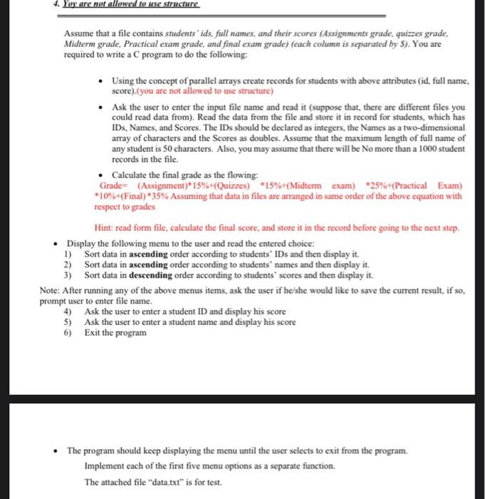 4. You are not allowed to use structure Assume that a | Chegg.com