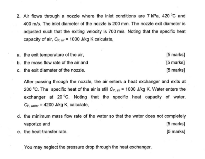Solved 2. Air flows through a nozzle where the inlet