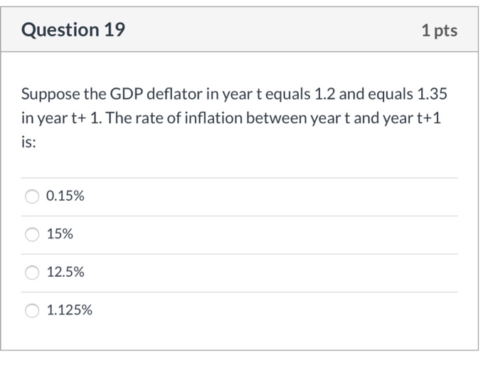 Solved Question 19 1 pts Suppose the GDP deflator in year t | Chegg.com