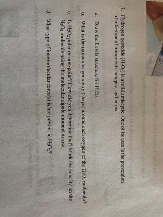 Solved 3 Hydrogen Peroxide H2o2 Is A Mild Antiseptic Chegg Com