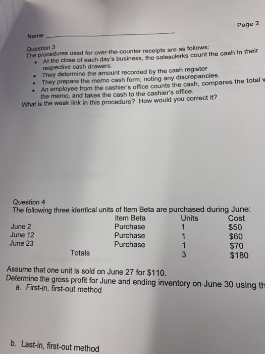 Solved Page 2 Name Question 3 The procedures used for